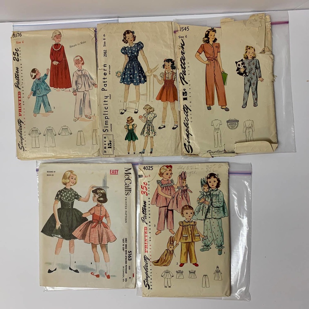 Vintage Sewing Patterns Girls Size 6 Lot of 5